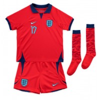 Koszulka piłkarska Anglia Bukayo Saka #17 Strój wyjazdowy dla dzieci MŚ 2022 tanio Krótki Rękaw (+ Krótkie spodenki)